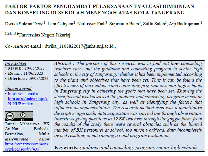 You are currently viewing Faktor-Faktor Penghambat Pelaksanaan Evaluasi Bimbingan Dan Konseling Di Sekolah Menengah Atas Kota Tangerang