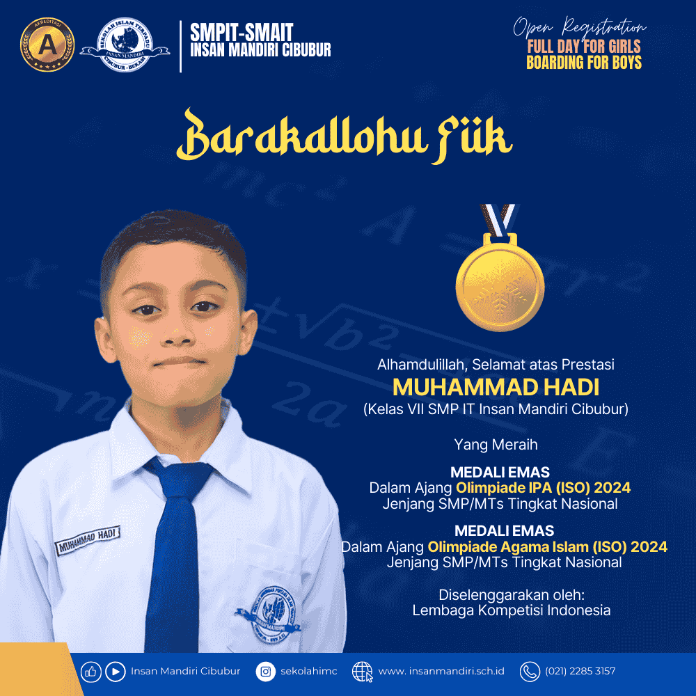 You are currently viewing Muhammad Hadi, Siswa SMP IT Insan Mandiri Cibubur, Taklukkan Indonesia Science Olimpiad 2024 dengan Raih Medali Emas