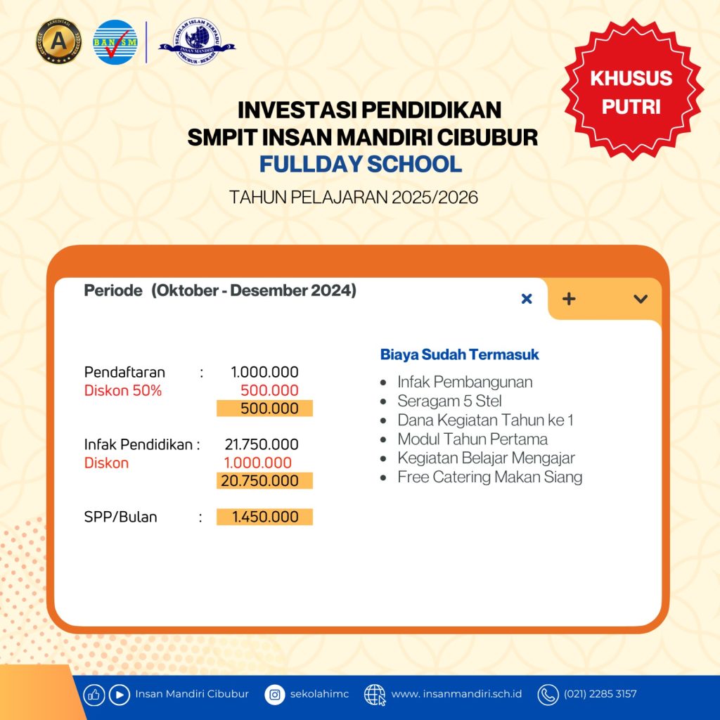 Biaya Pendidikan SMP IT Insan Mandiri Cibubur