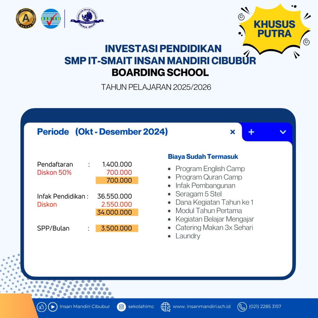 Biaya Pendidikan SMA IT Insan Mandiri CIbubur